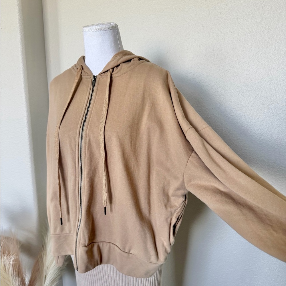 Kimberly C - Women's Cropped Boxy Tan Zip Up hoodie - Picture 3 of 12